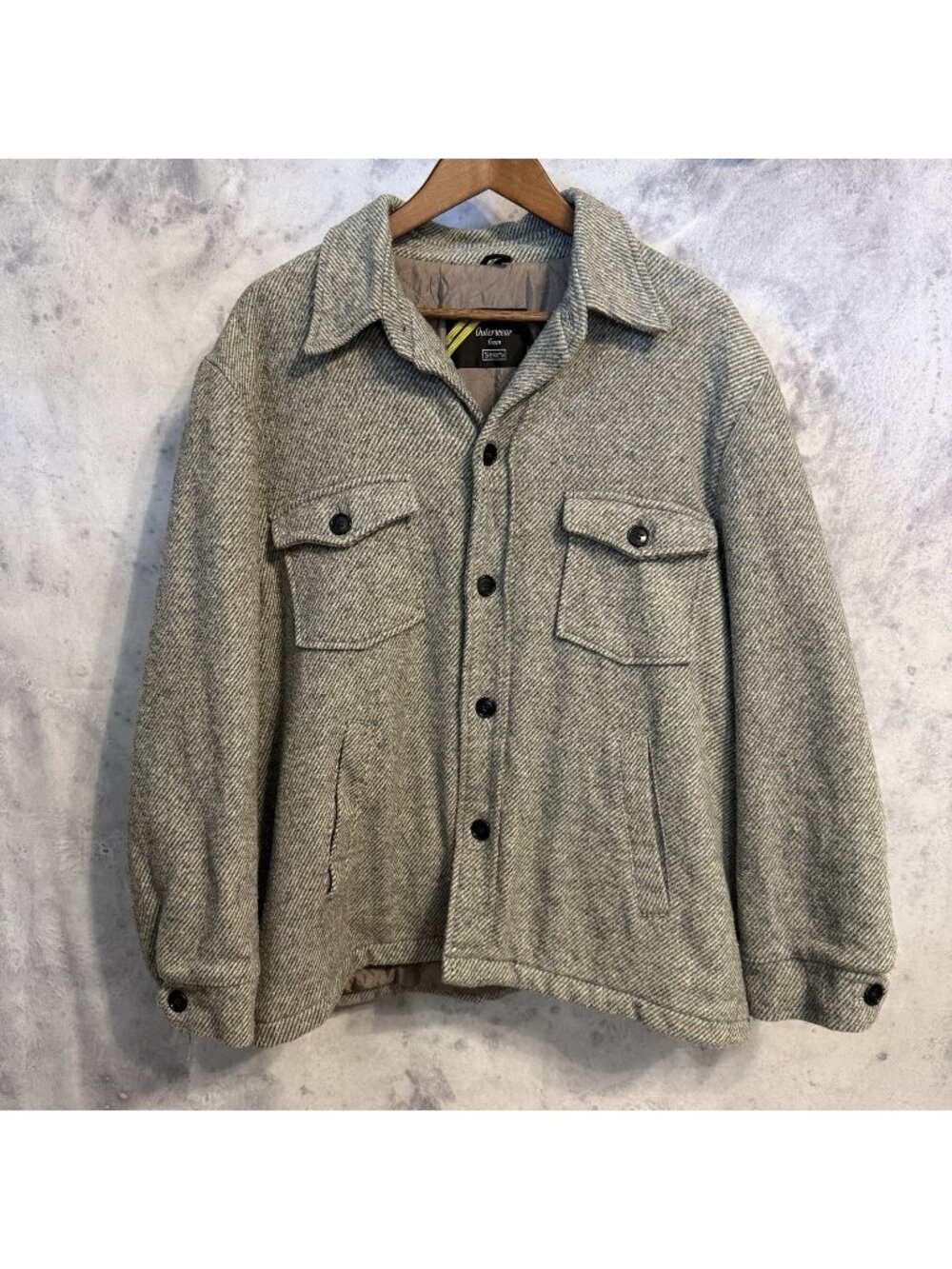 Outerwear from Sears Jacket Mens XL Gray Button Up Wool Blend Lined Vintage